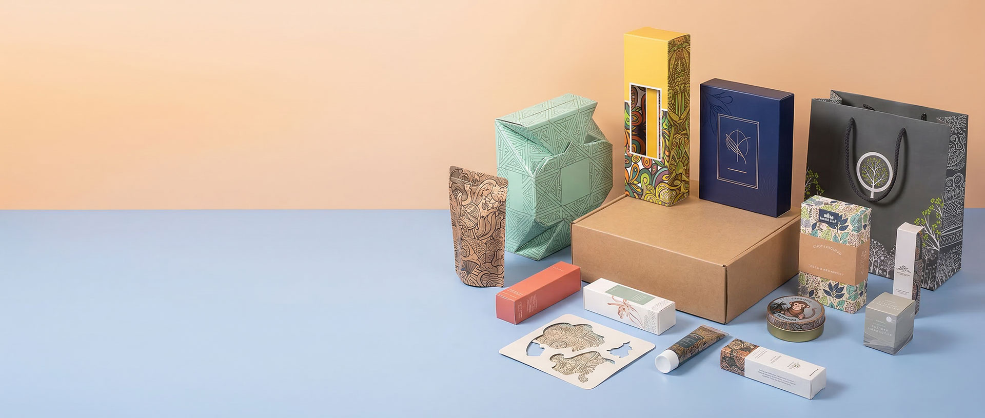 Colorful custom product packaging and branded merchandise